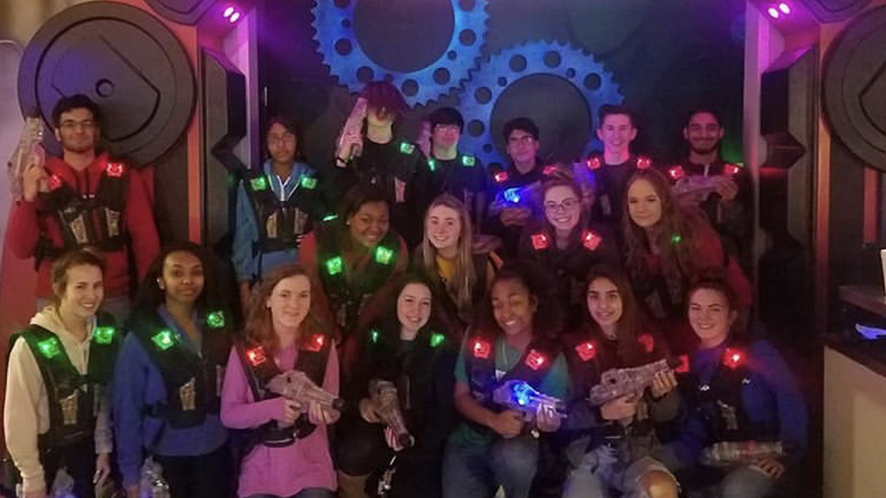 Group of teens playing laser tag